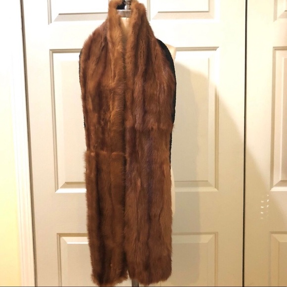Vintage ‘40s Mink Velvet Trim Silk Lined Scarf Wrap Size 8 X 77 - Picture 3 of 13